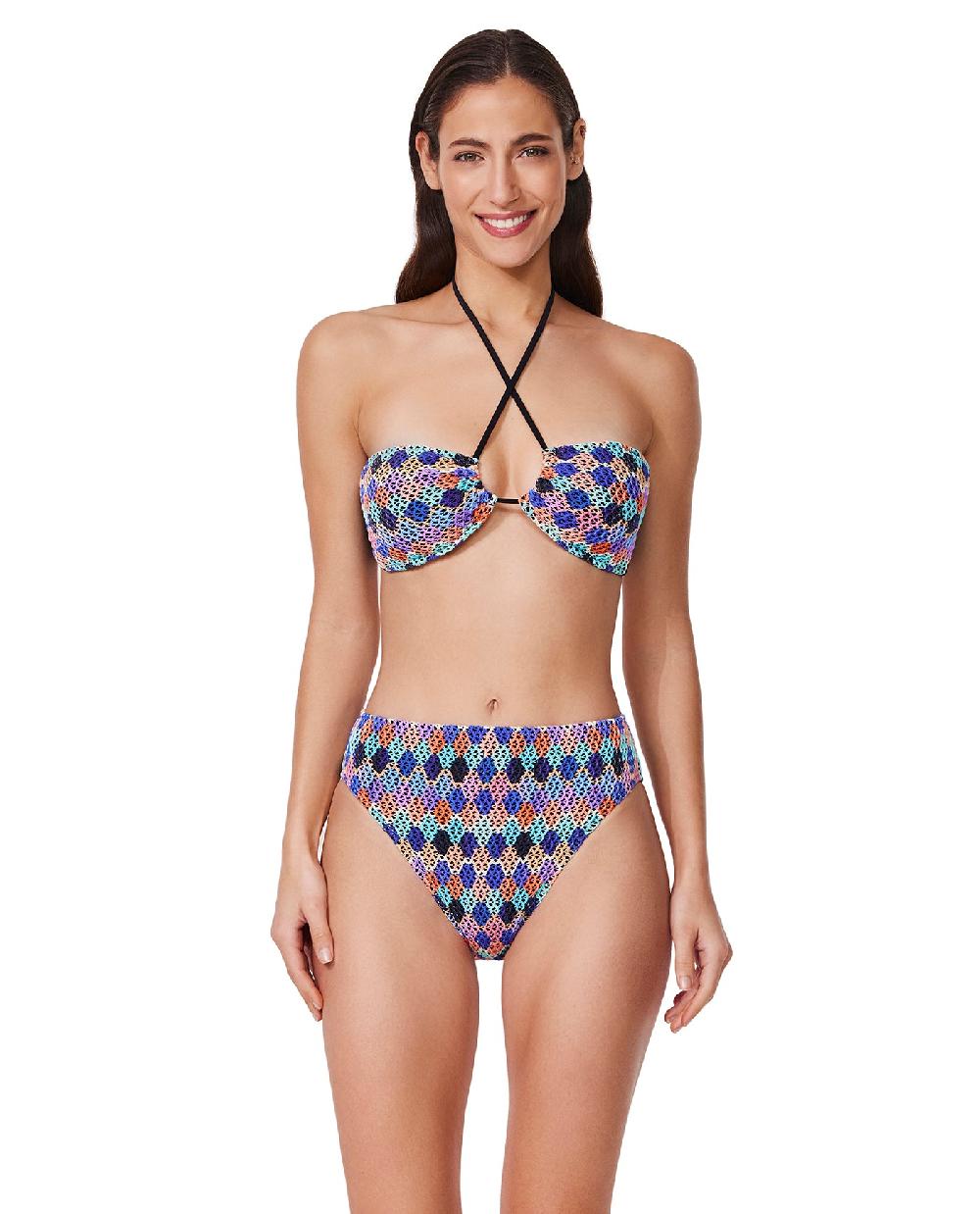 gottex Retro Riviera Bandeau Halter Netted Crochet Bikini Top Retro