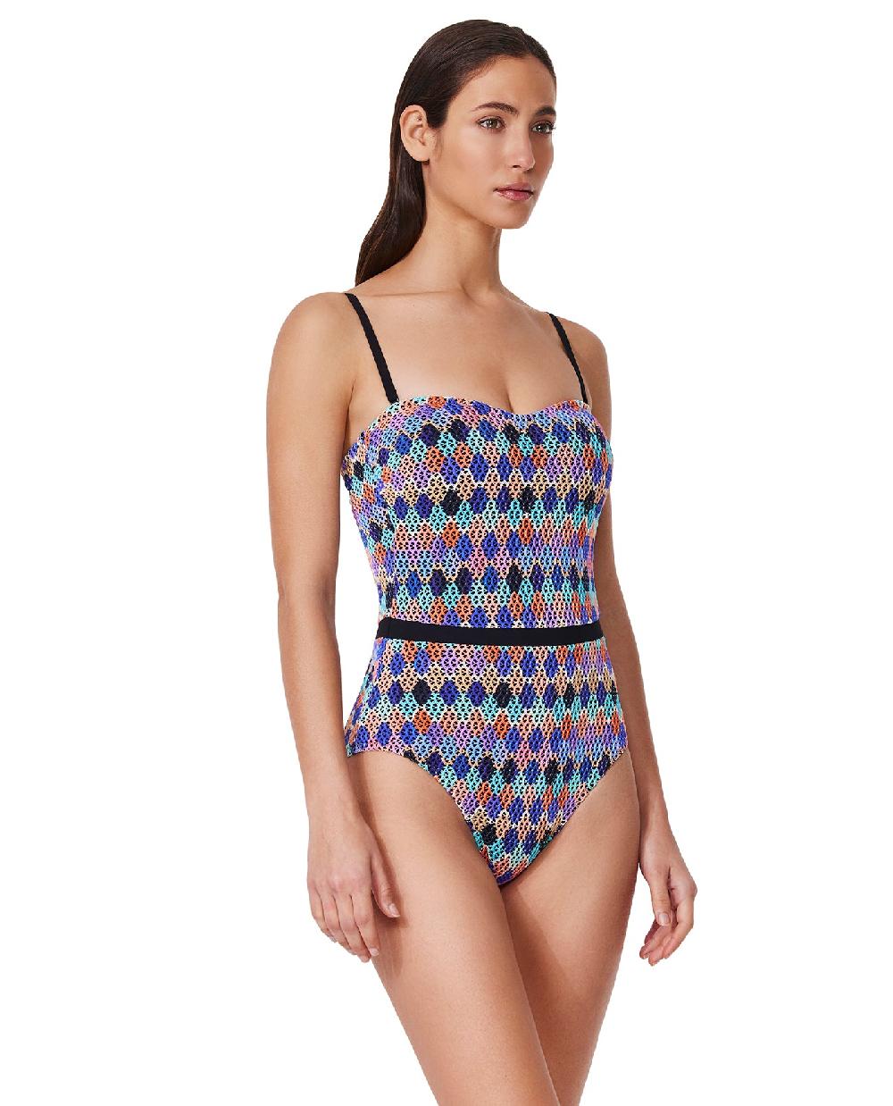 Gottex Retro Riviera Bandeau Netted Crochet One Piece Retro