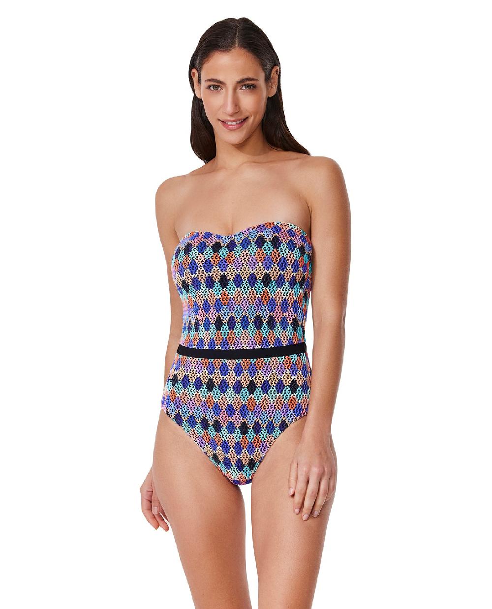 gottex Retro Riviera Bandeau Netted Crochet One Piece Retro