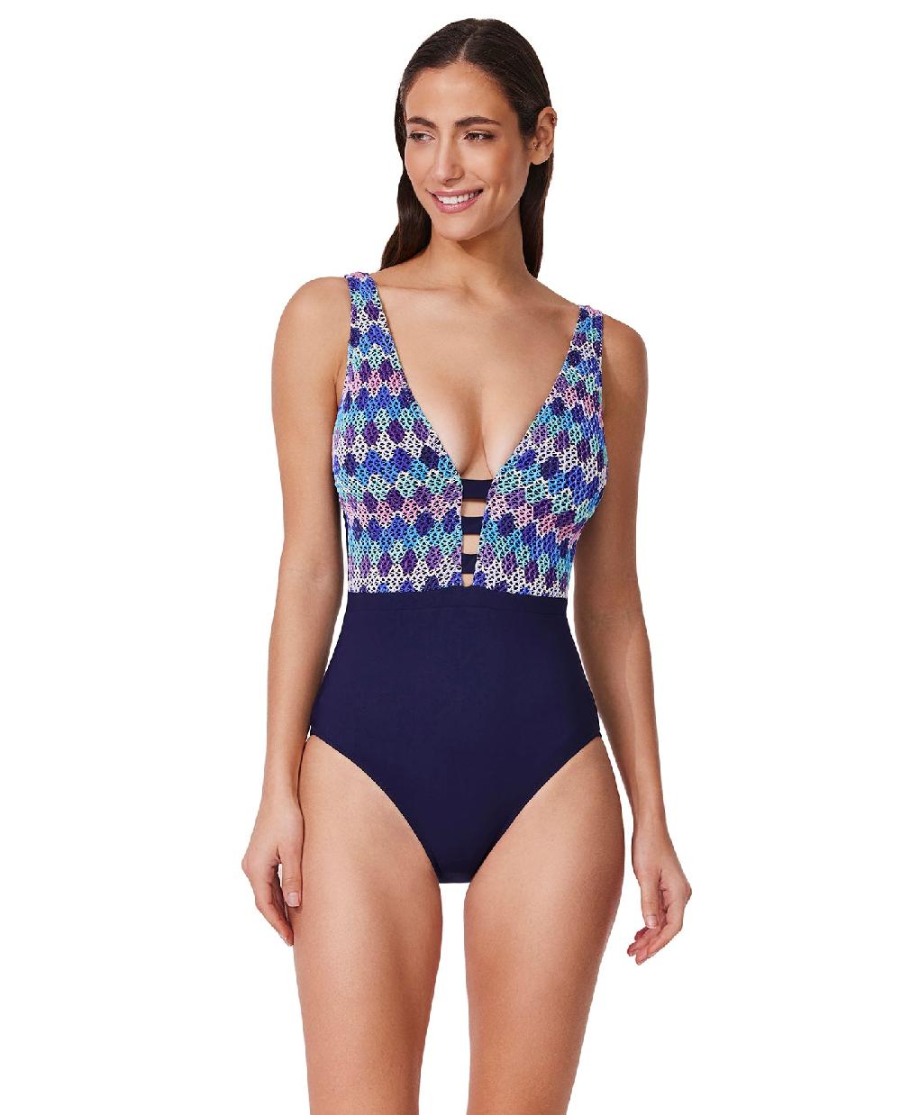 gottex Retro Riviera Halter Netted Crochet One Piece Retro