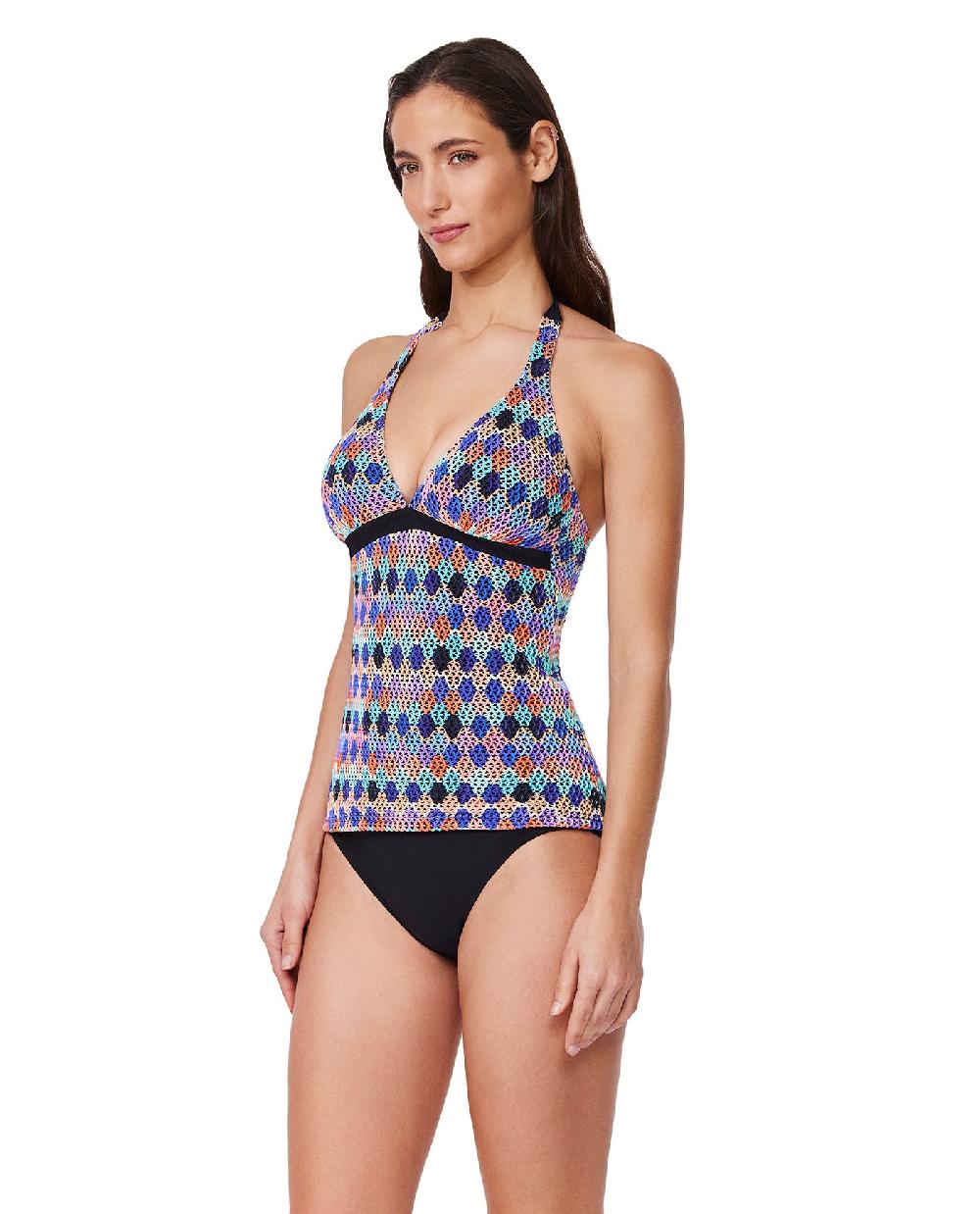 Gottex Retro Riviera Halter Netted Crochet Tankini Top Retro