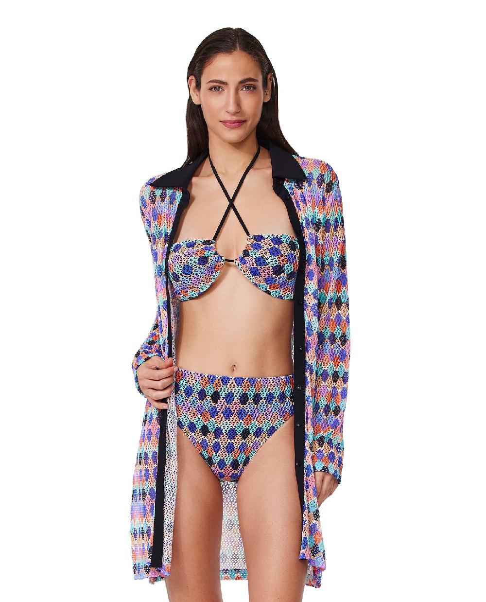 Gottex Retro Riviera Netted Crochet Buttoned Tunic Cover-Up Retro