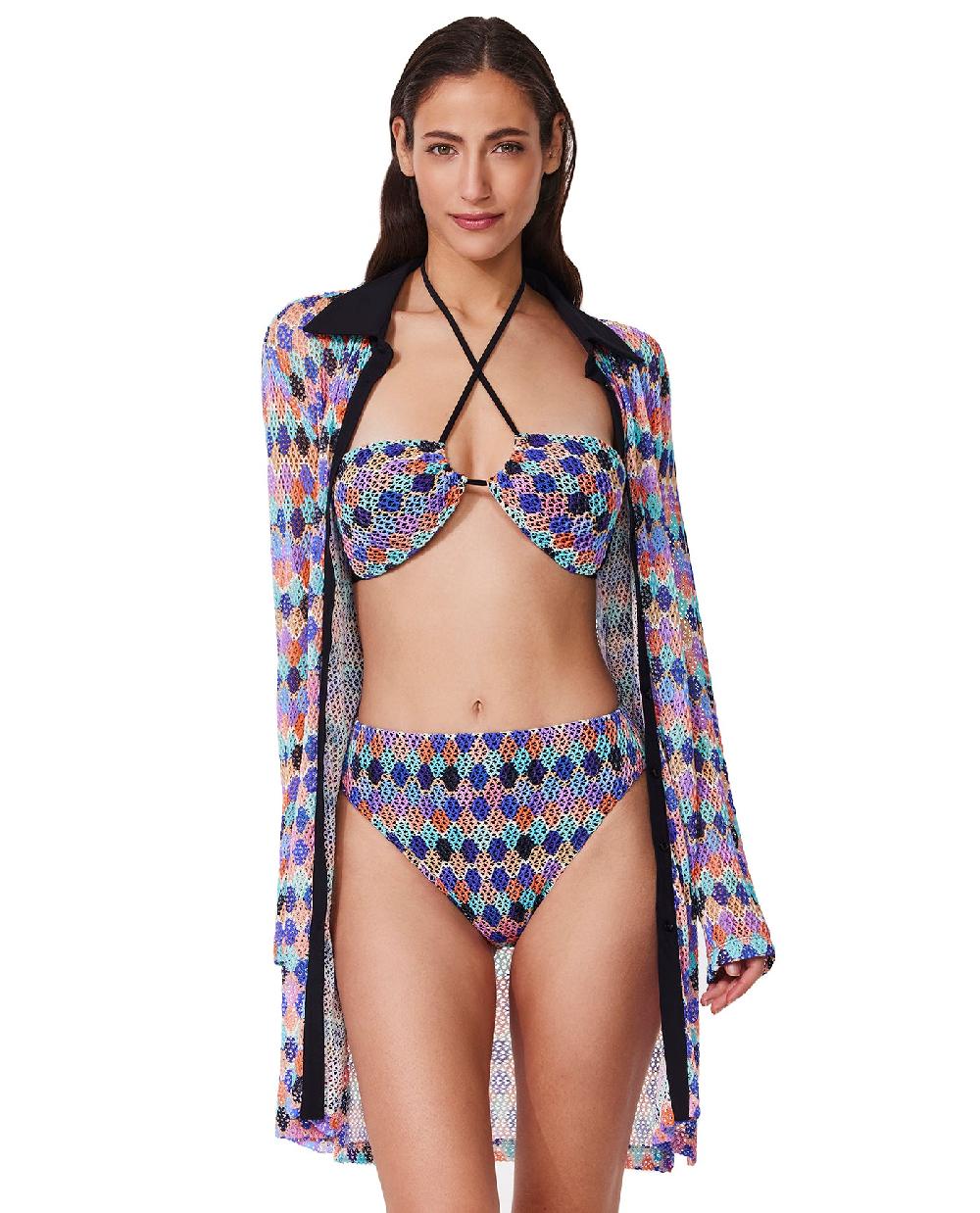 Gottex Retro Riviera Netted Crochet Buttoned Tunic Cover-Up Retro