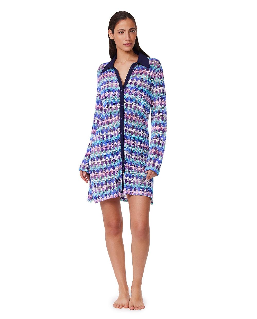 gottex Retro Riviera Netted Crochet Buttoned Tunic Cover-Up Retro