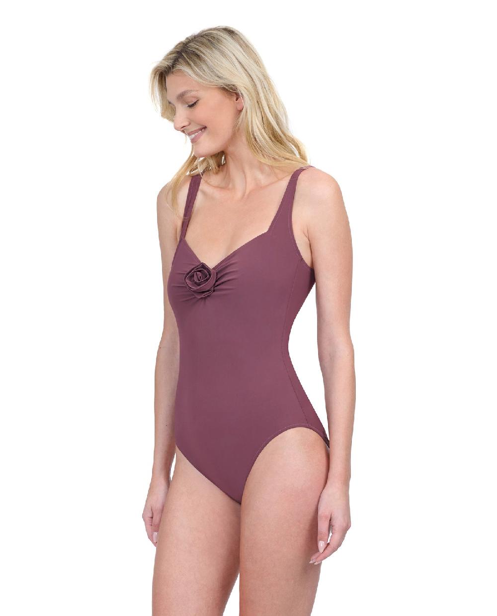 gottex Rose Bud Full Coverage Shaped Square Neck One Piece Swimsuit Rose