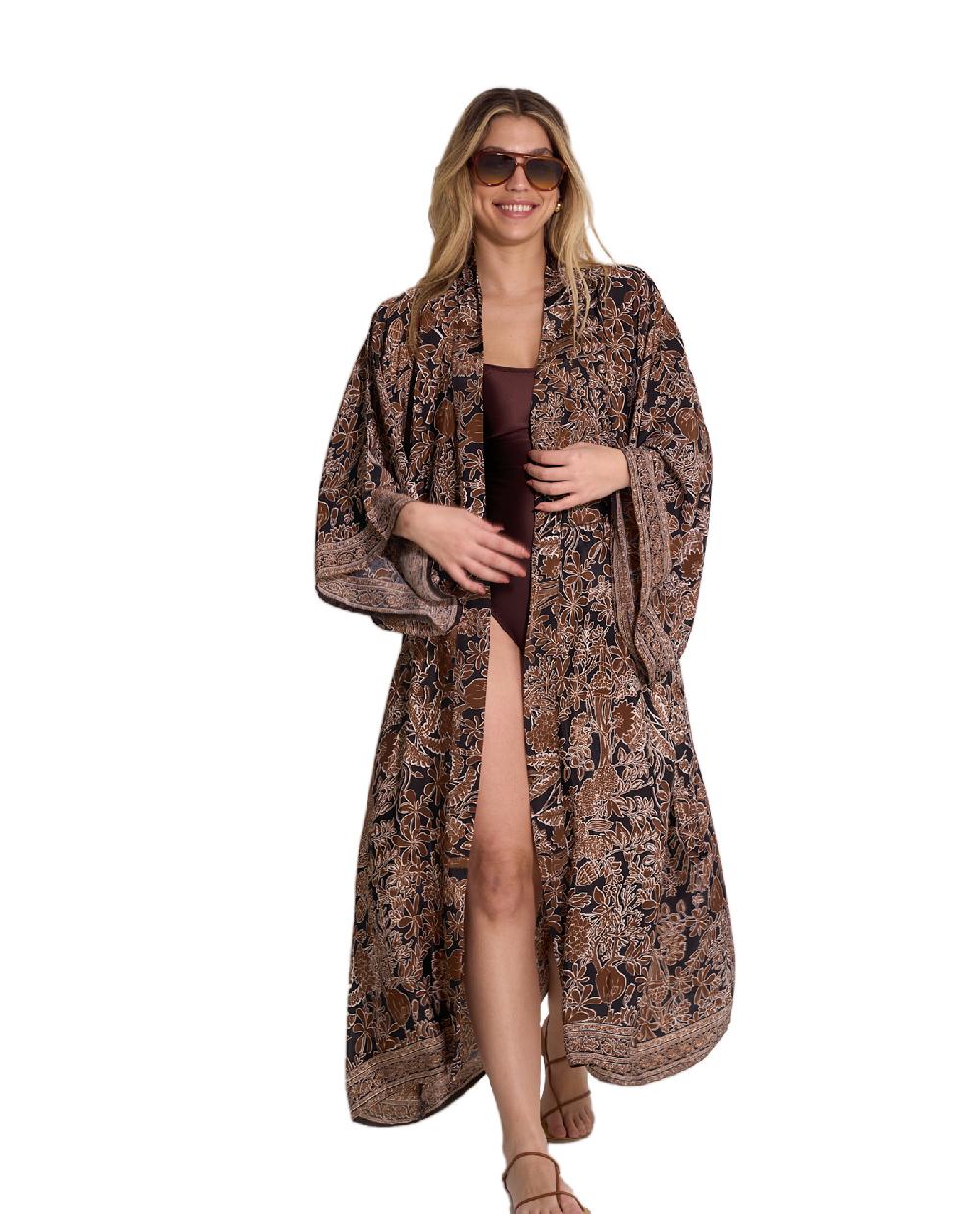 Gottex Satin Shore Long Printed Robe Cover-Up Satin