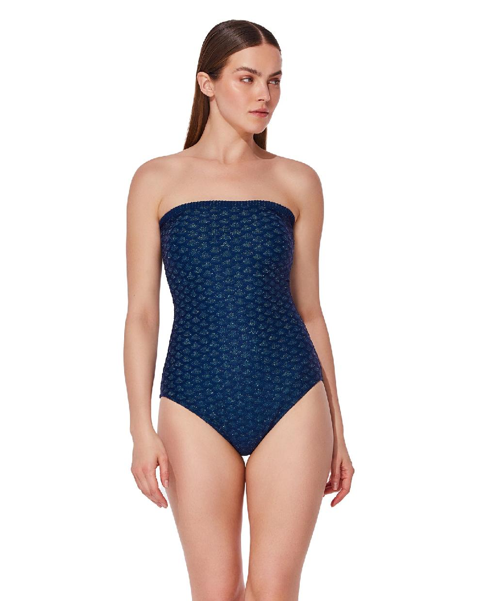 gottex Scaled Up Bandeau Knit One Piece -Navy /turq Navy