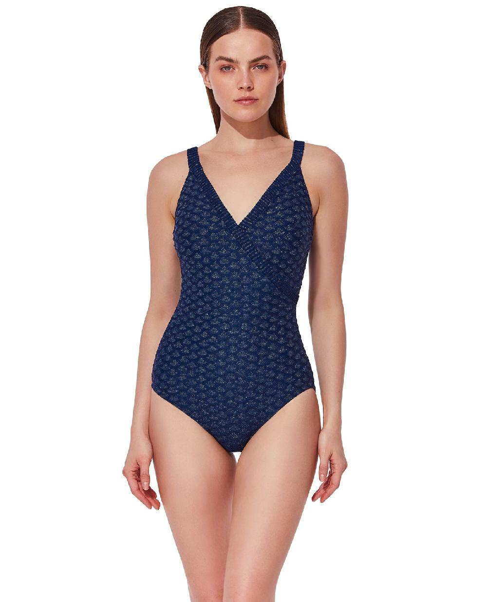 gottex Scaled Up Surplice Knit One Piece -Navy /turq Navy