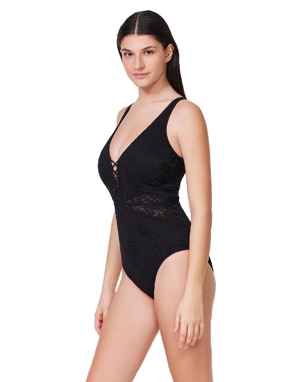 Gottex Skyfall Textured V-Neck D-Cup One Piece Black