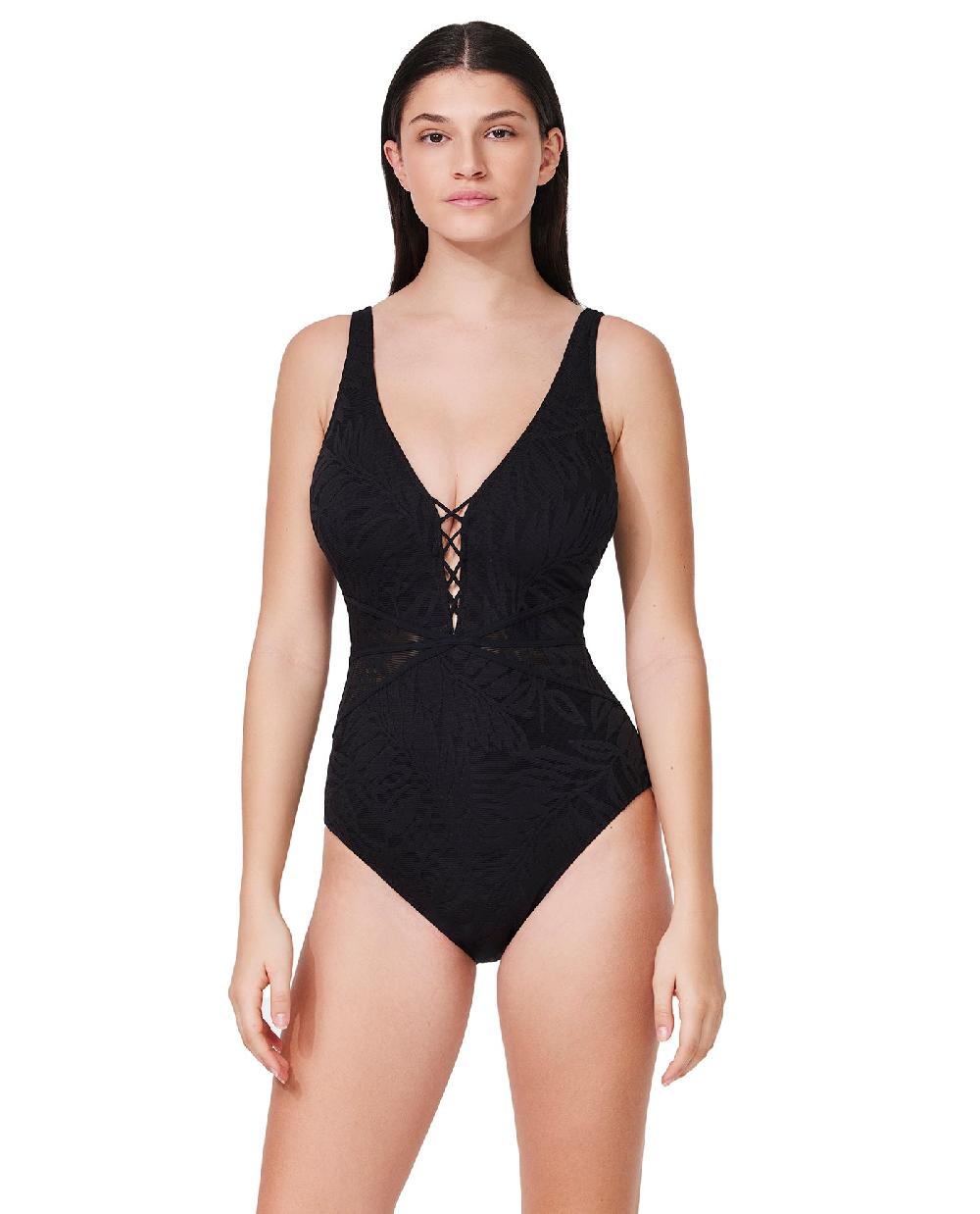 gottex Skyfall Textured V-Neck D-Cup One Piece Black
