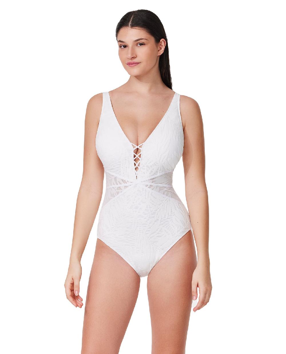 gottex Skyfall Textured V-Neck D-Cup One Piece White