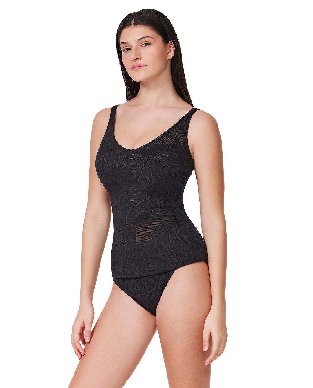 Gottex Skyfall Textured V-Neck D-Cup Tankini Top Black