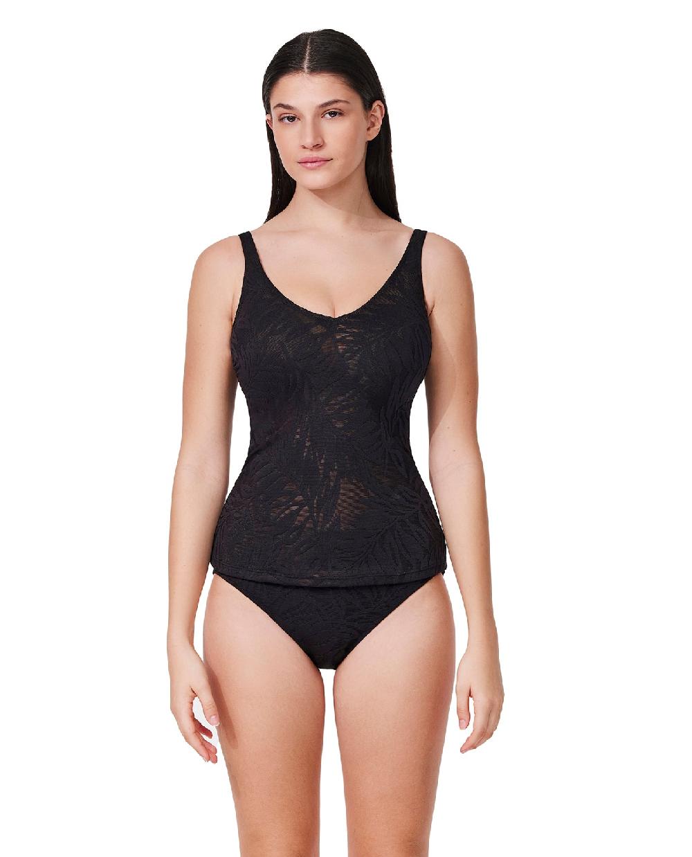 gottex Skyfall Textured V-Neck D-Cup Tankini Top Black