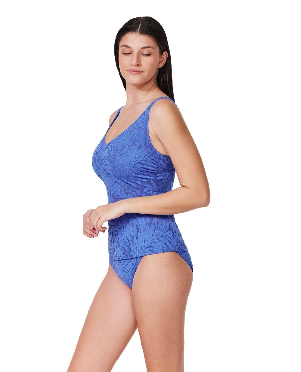 Gottex Skyfall Textured V-Neck D-Cup Tankini Top-Hamp Blue Hamptons