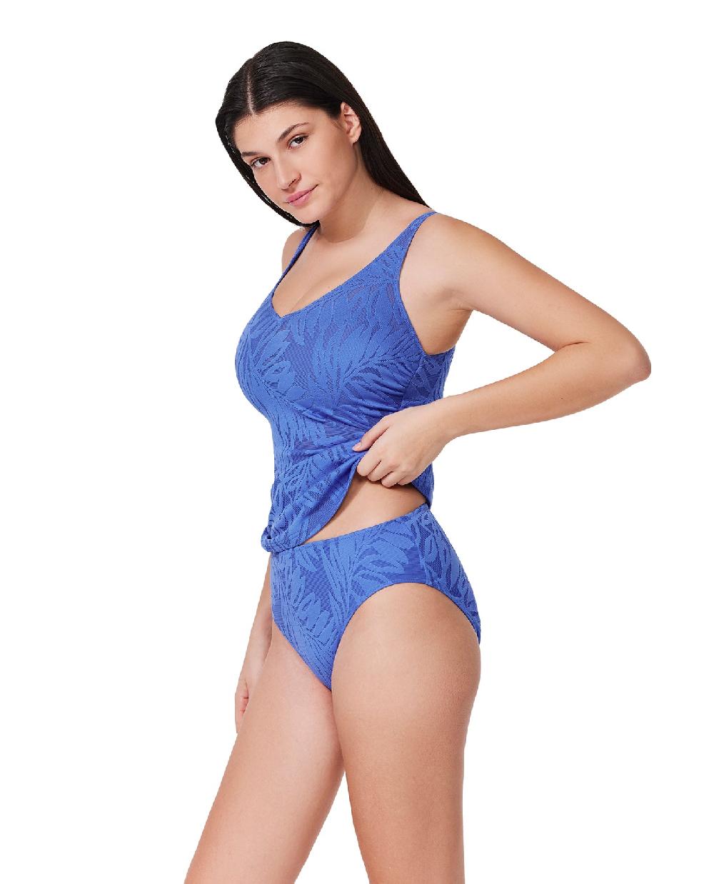 Gottex Skyfall Textured V-Neck D-Cup Tankini Top-Hamp Blue Hamptons