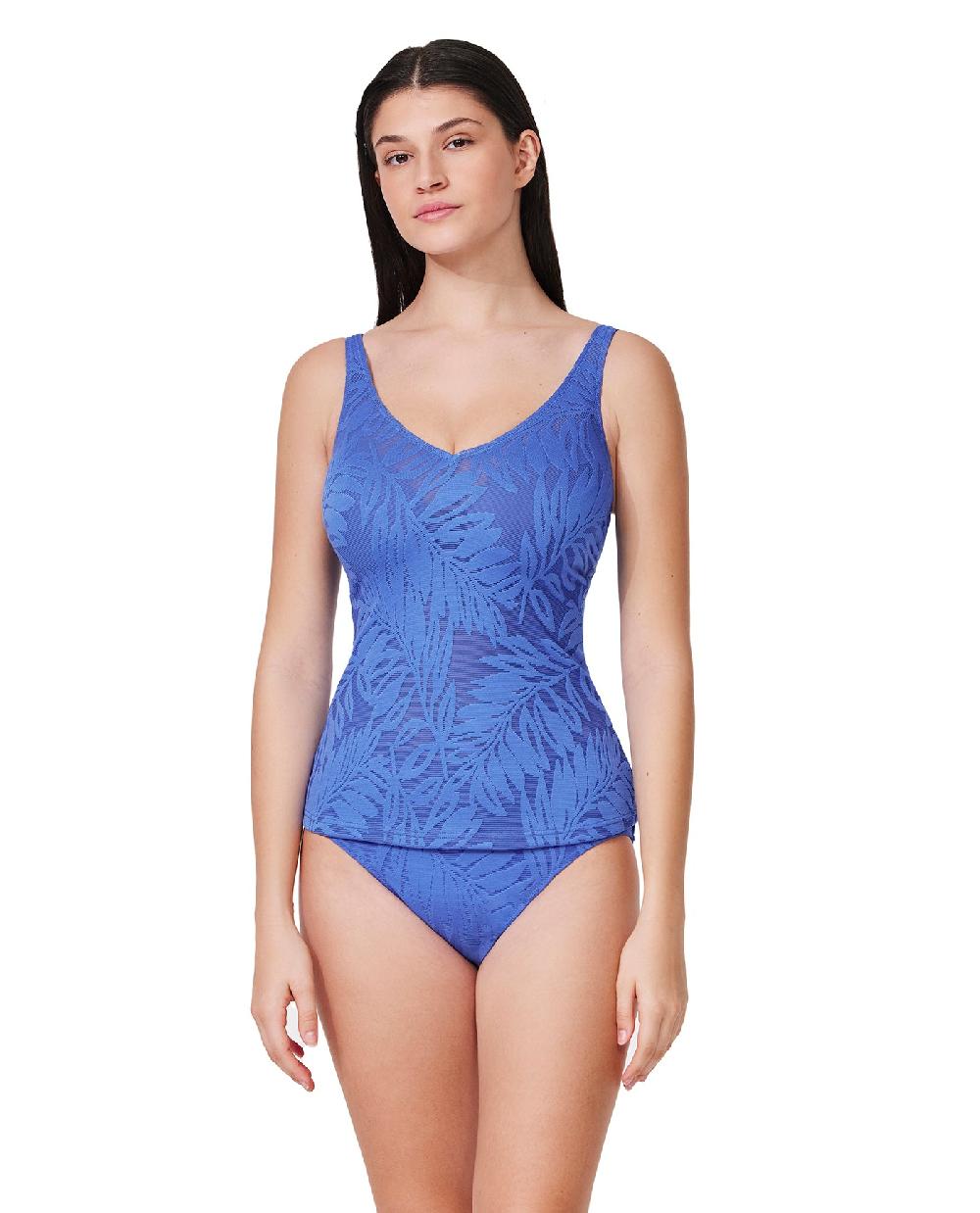 gottex Skyfall Textured V-Neck D-Cup Tankini Top-Hamp blue Hamptons