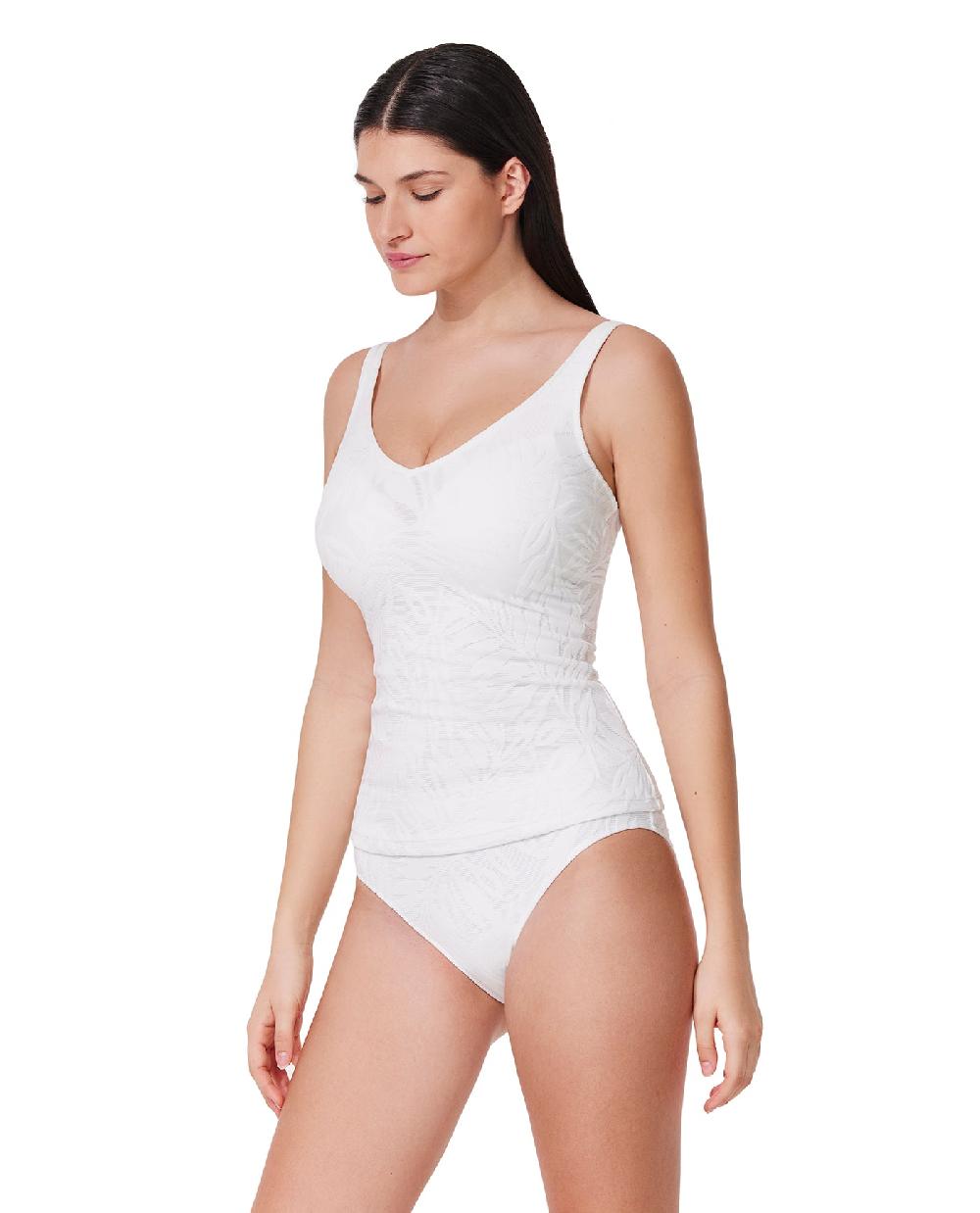 Gottex Skyfall Textured V-Neck D-Cup Tankini Top White