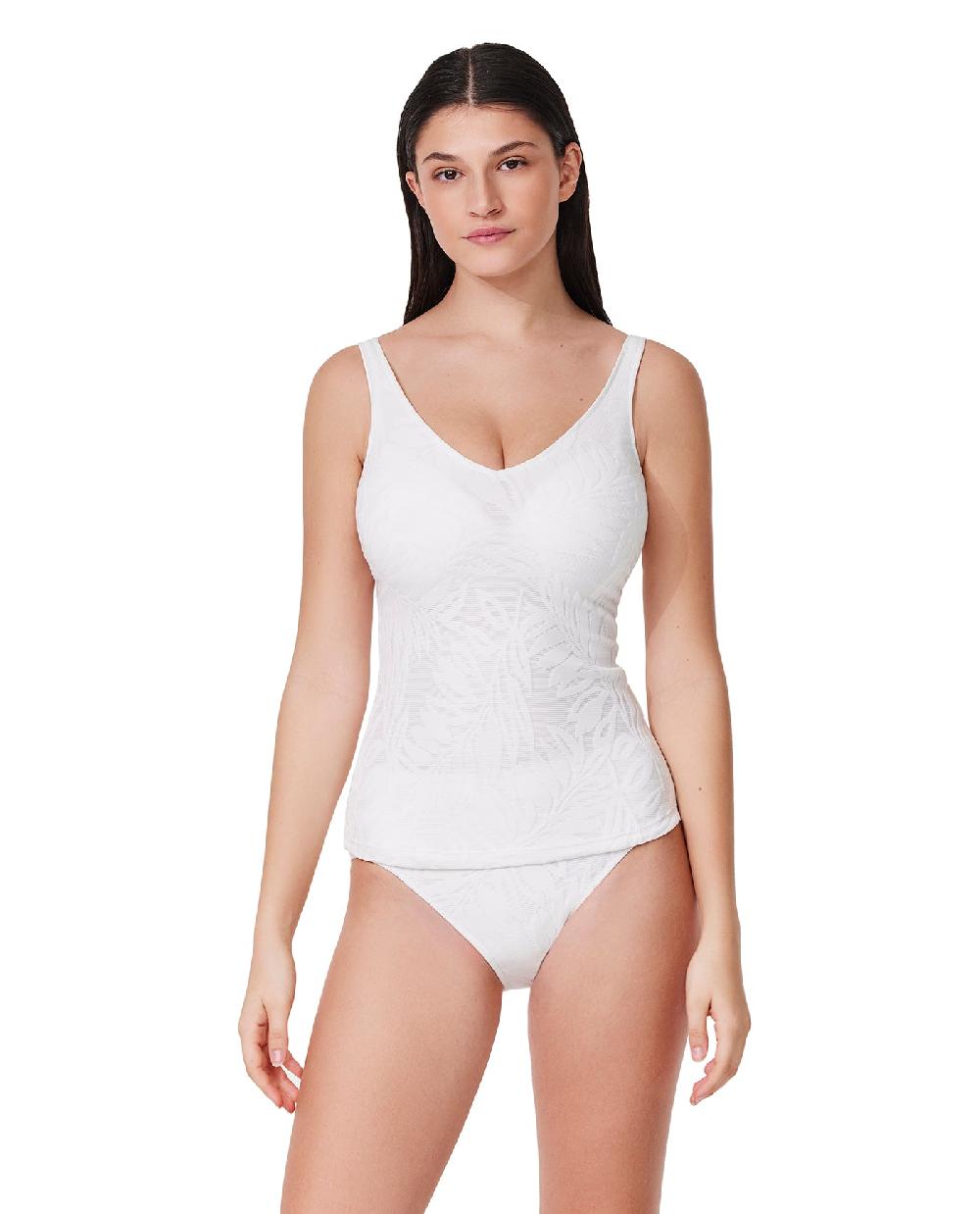 gottex Skyfall Textured V-Neck D-Cup Tankini Top White