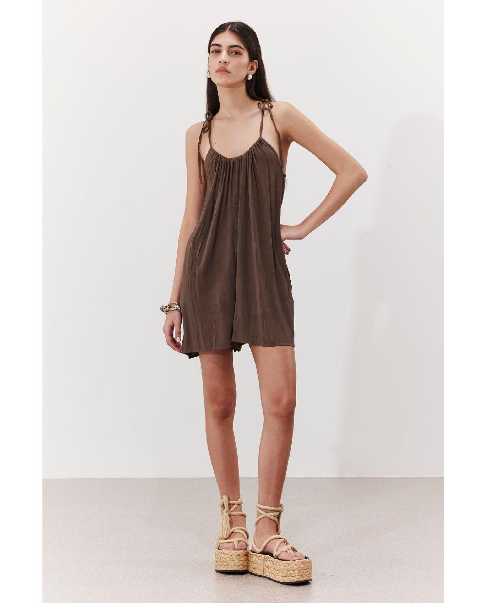 Gottex Solena Crêpe High Neck Romper Cover-Up Khaki