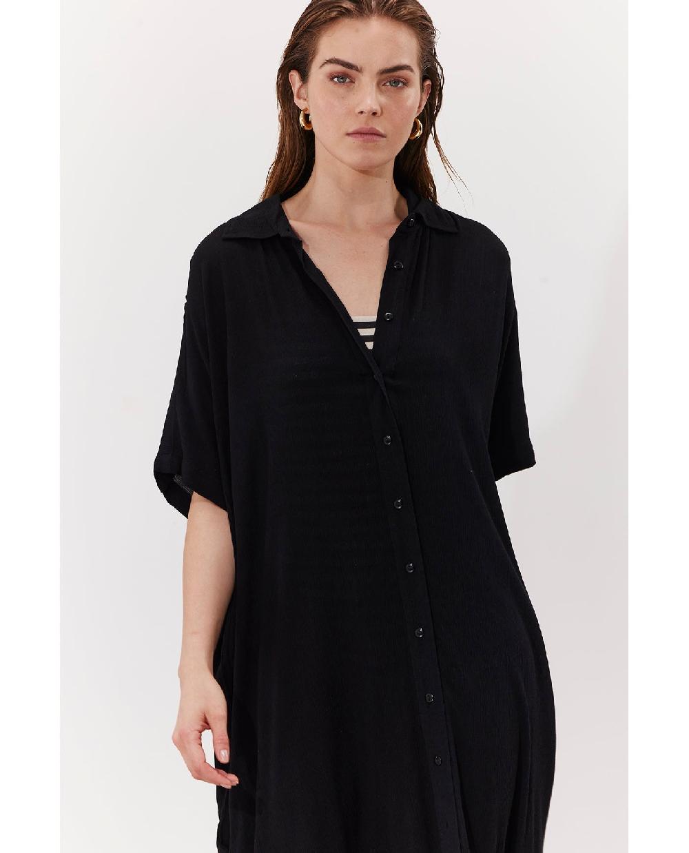 Gottex Solena Crêpe Oversized Shirt Dress Cover-Up Black