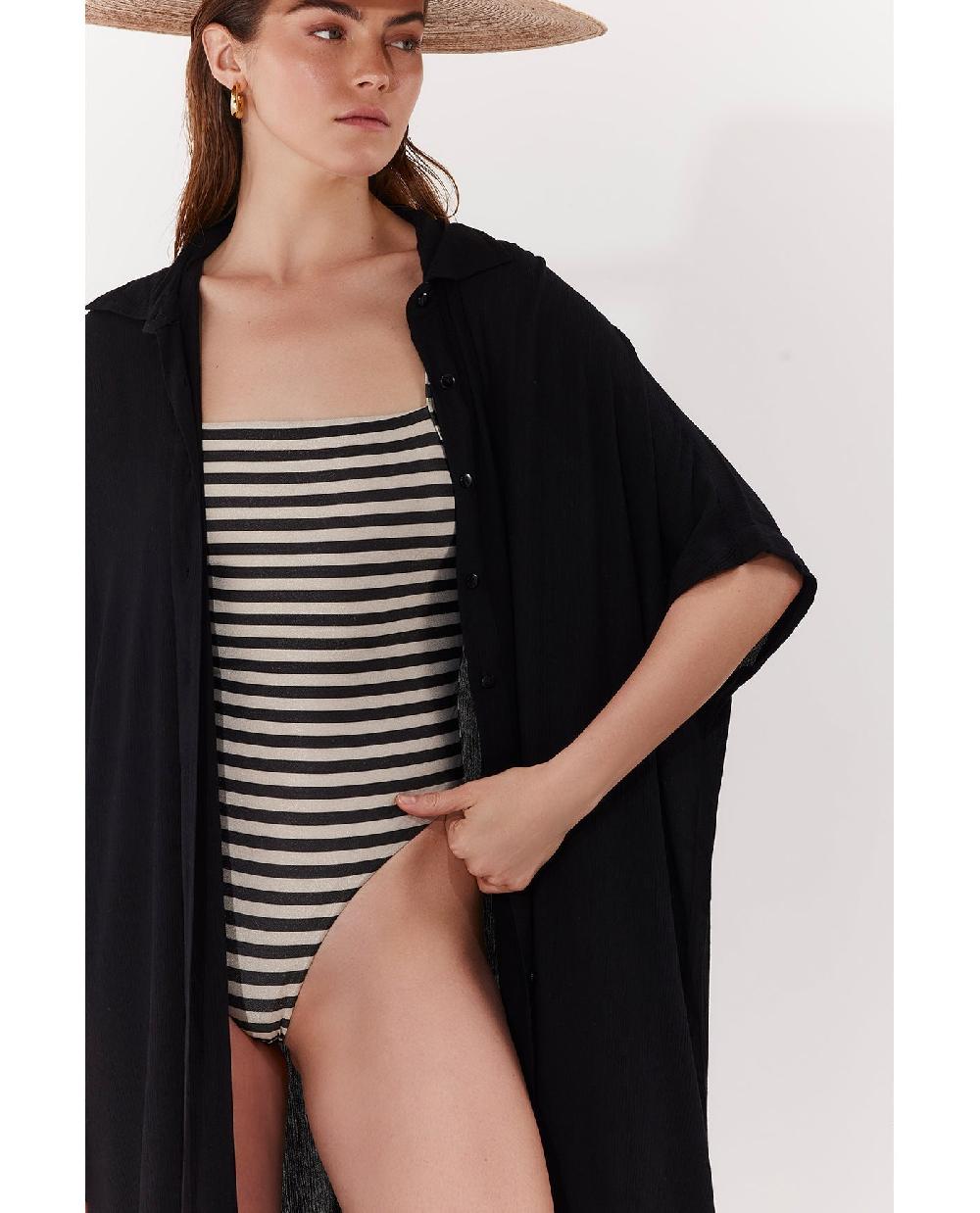 Gottex Solena Crêpe Oversized Shirt Dress Cover-Up Black