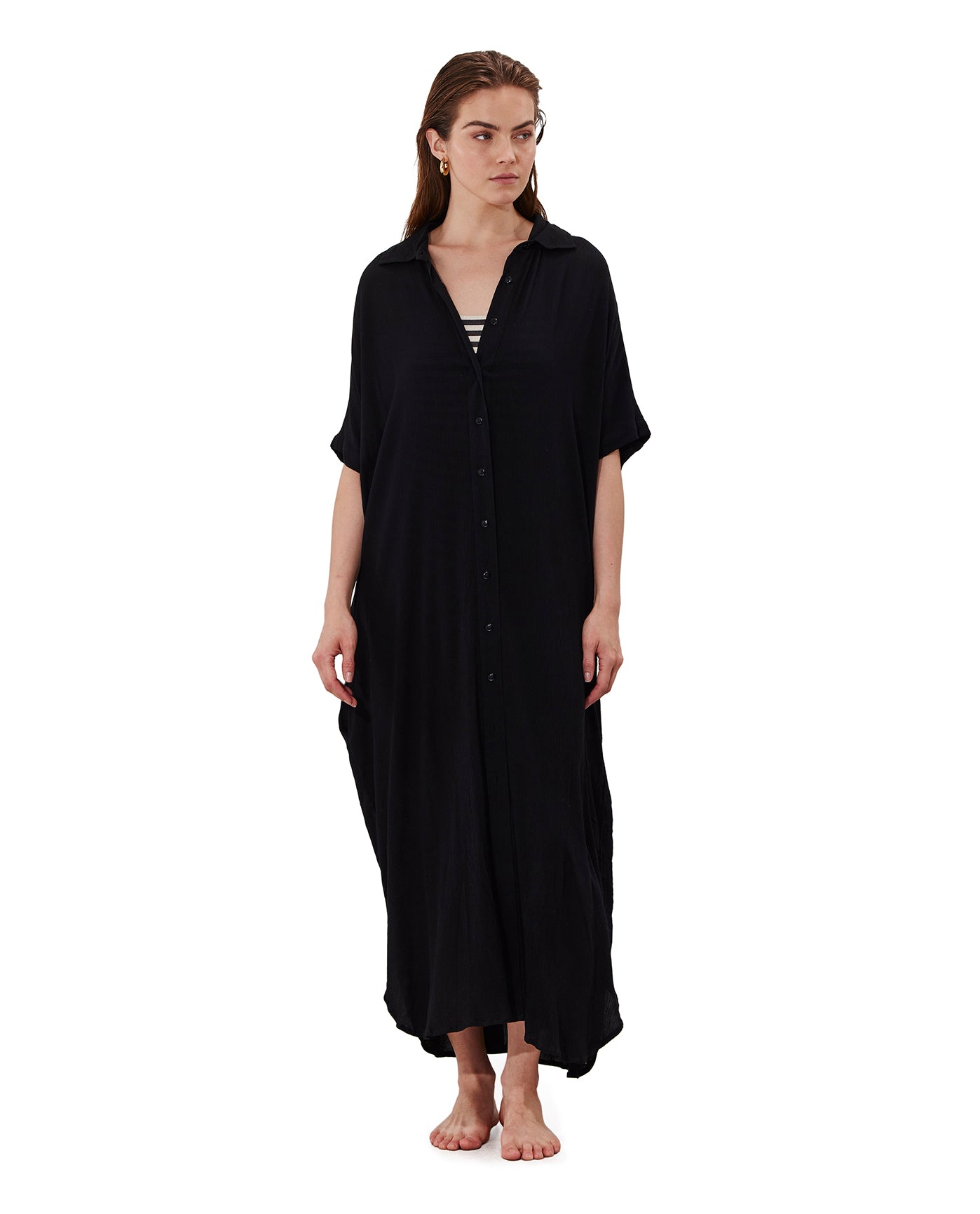 gottex Solena Crêpe Oversized Shirt Dress Cover-Up Black