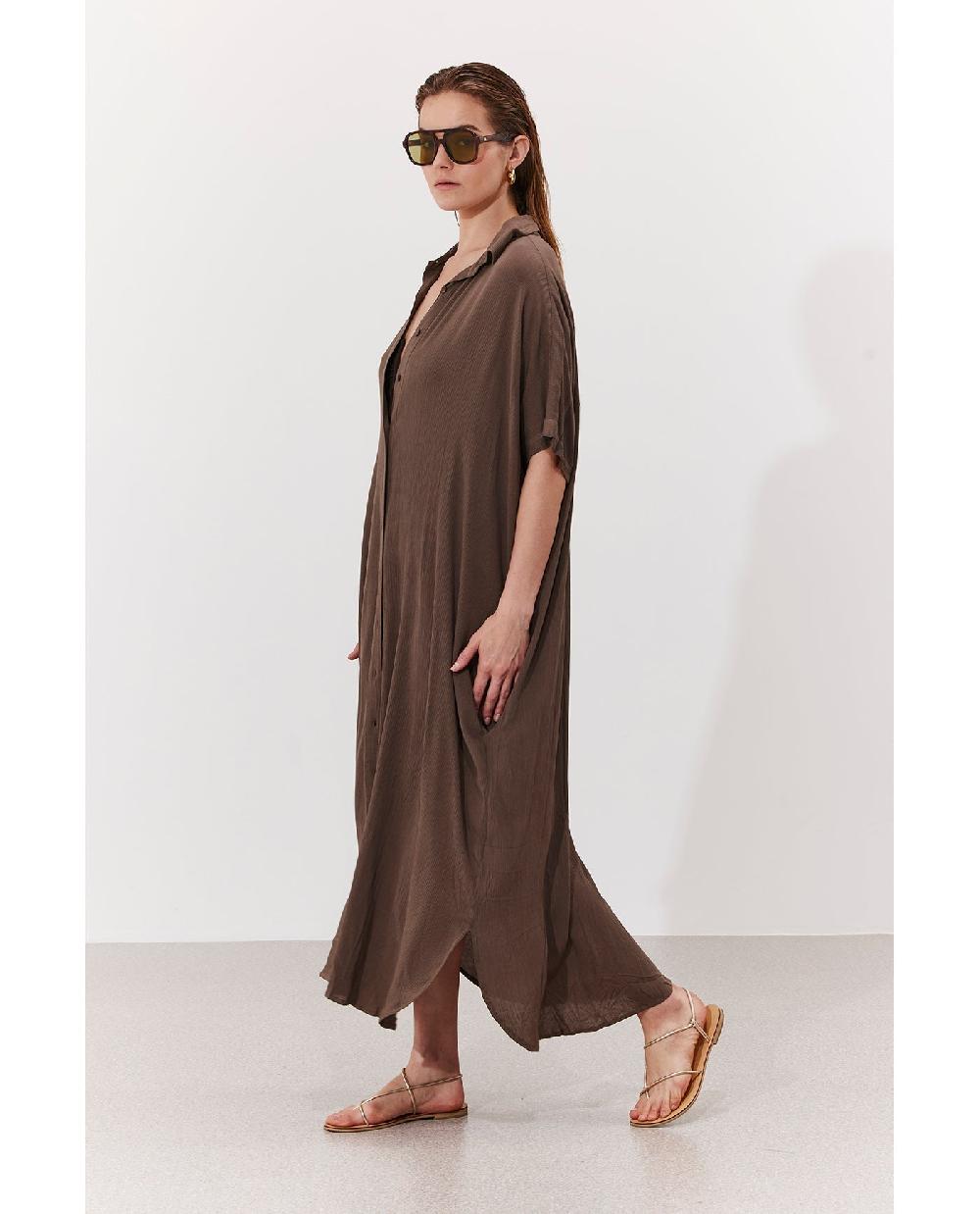 Gottex Solena Crêpe Oversized Shirt Dress Cover-Up Khaki