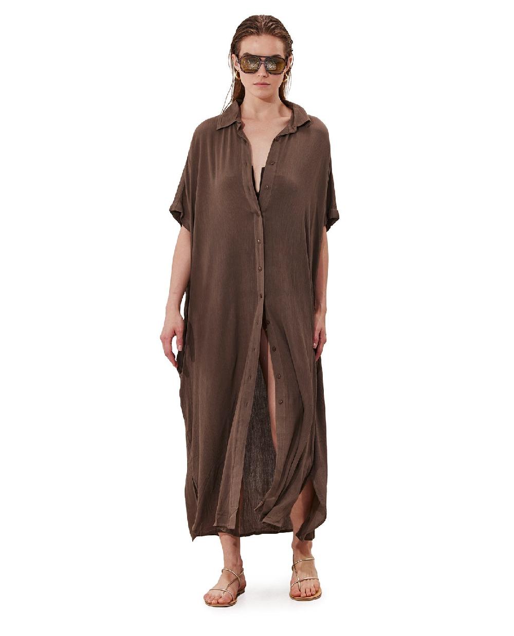 gottex Solena Crêpe Oversized Shirt Dress Cover-Up Khaki