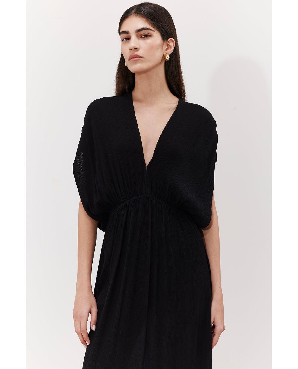 Gottex Solena Crêpe V Neck Open Back Midi Dress Cover-Up Black