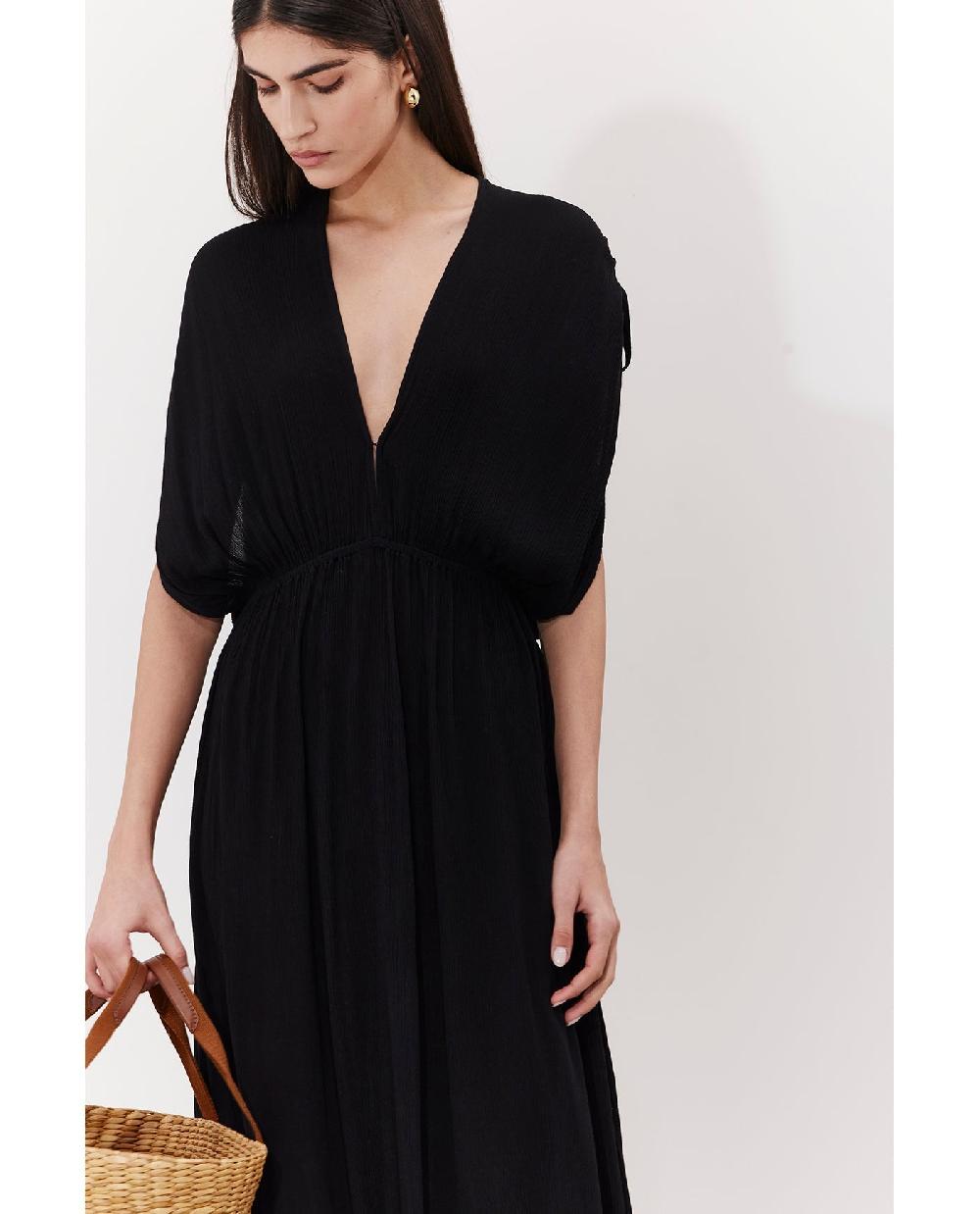 Gottex Solena Crêpe V Neck Open Back Midi Dress Cover-Up Black