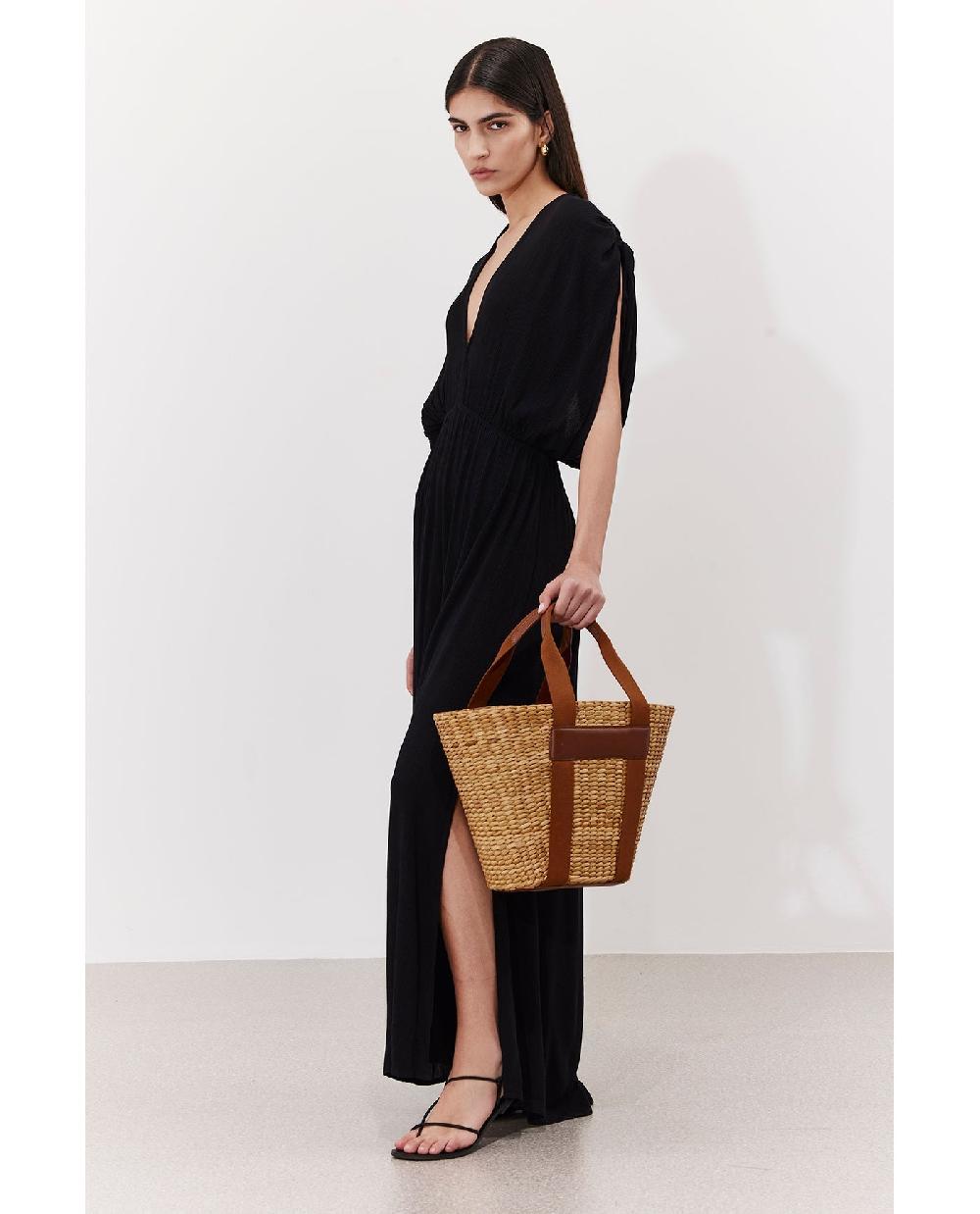 Gottex Solena Crêpe V Neck Open Back Midi Dress Cover-Up Black