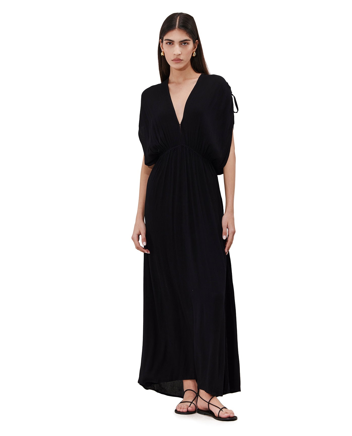 gottex Solena Crêpe V Neck Open Back Midi Dress Cover-Up Black