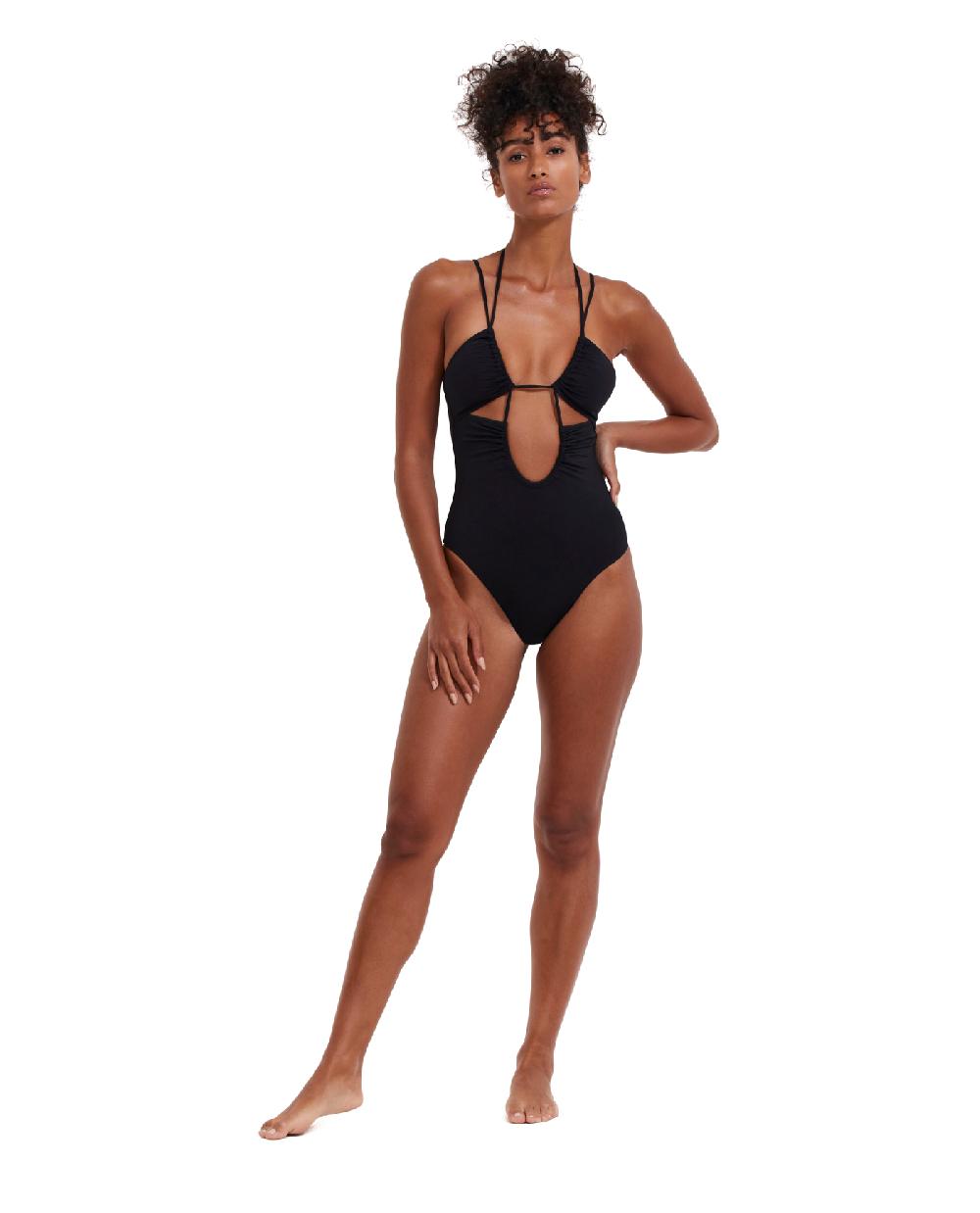 gottex Solid Deep Plunge Cut Out Halter One Piece Solid