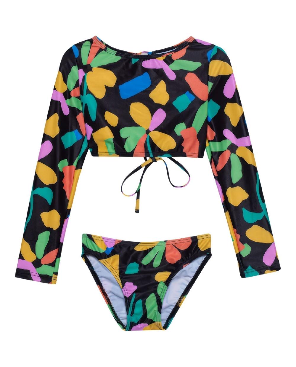 gottex Spice Long Sleeve Cropped Rash Guard Top And Bikini Bottom Spice