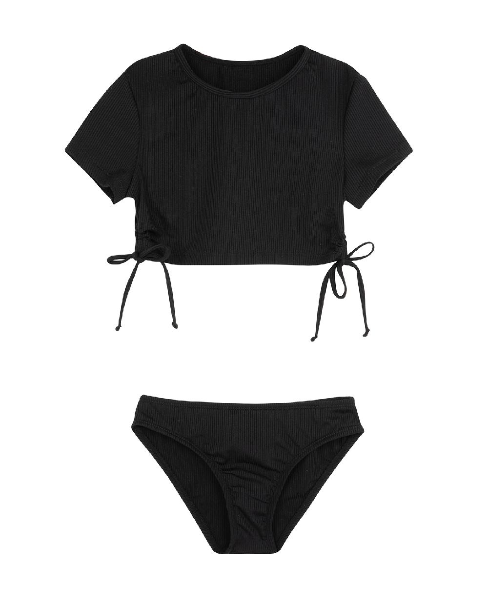 gottex Summer Rib Short Sleeve Side Tie Swim Set Black