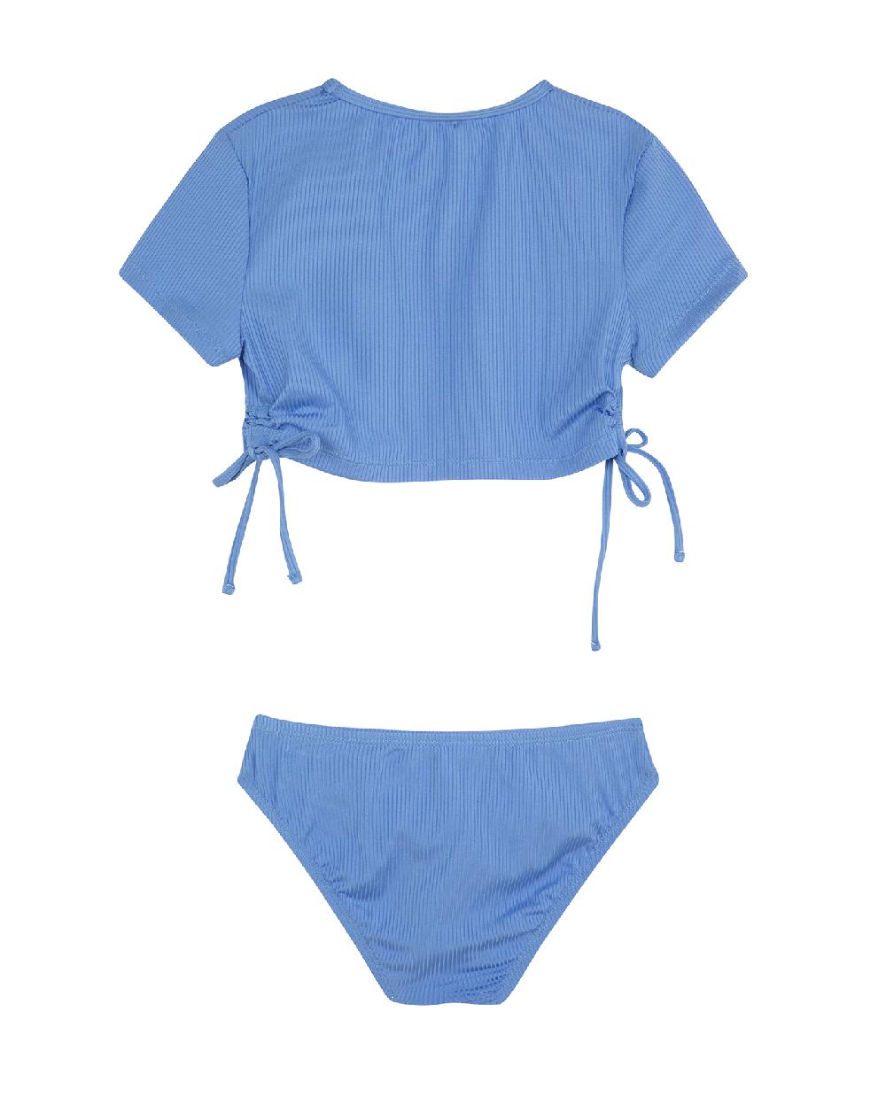 Gottex Summer Rib Short Sleeve Side Tie Swim Set Blue