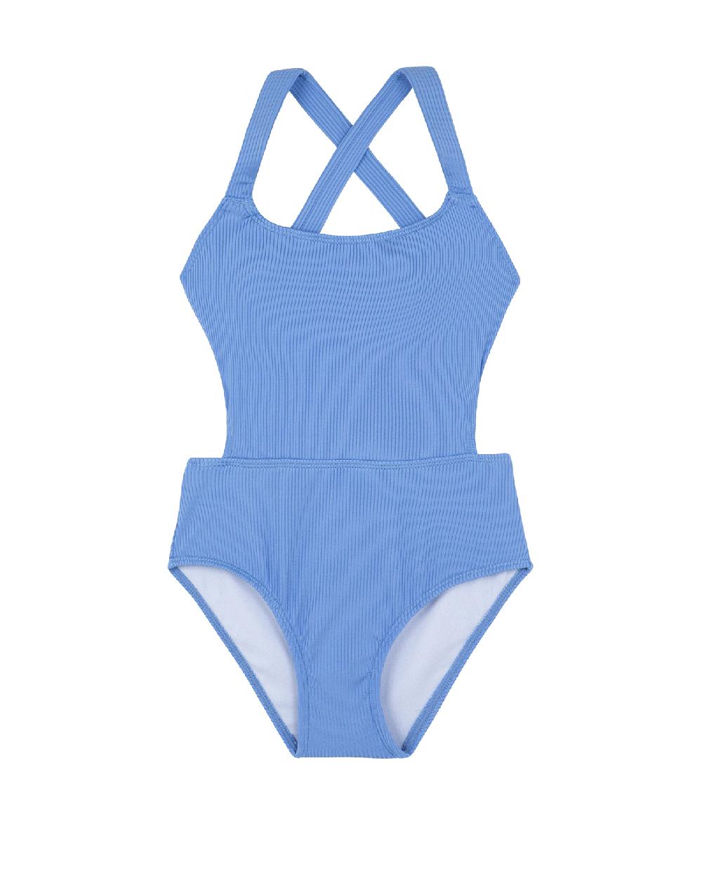 gottex Summer Rib Textured Cut Out Cross Strap One Piece Blue