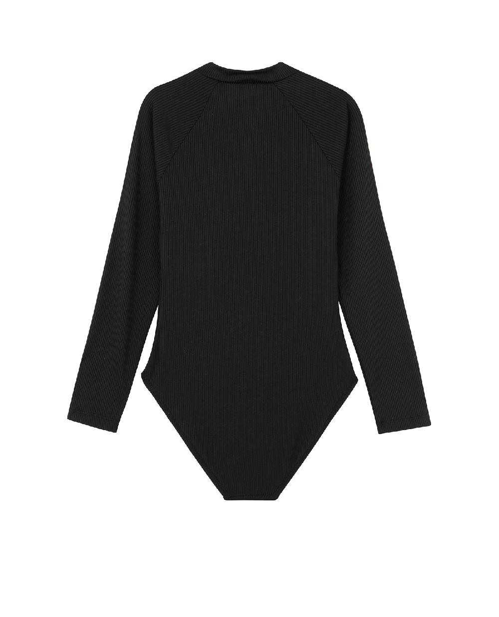 Gottex Summer Rib Textured Long Sleeve Zip Front One Piece Black