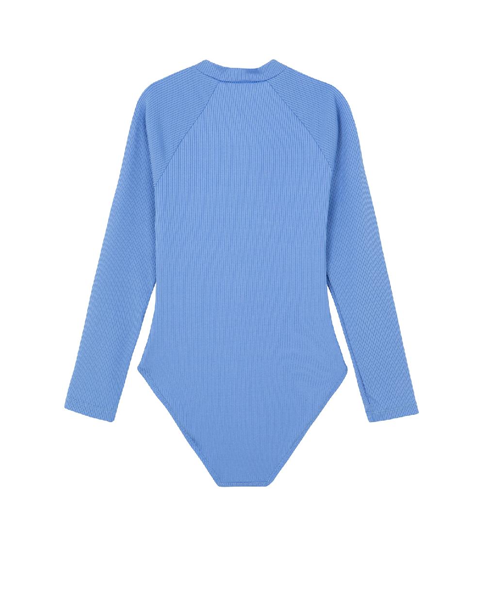 Gottex Summer Rib Textured Long Sleeve Zip Front One Piece Blue