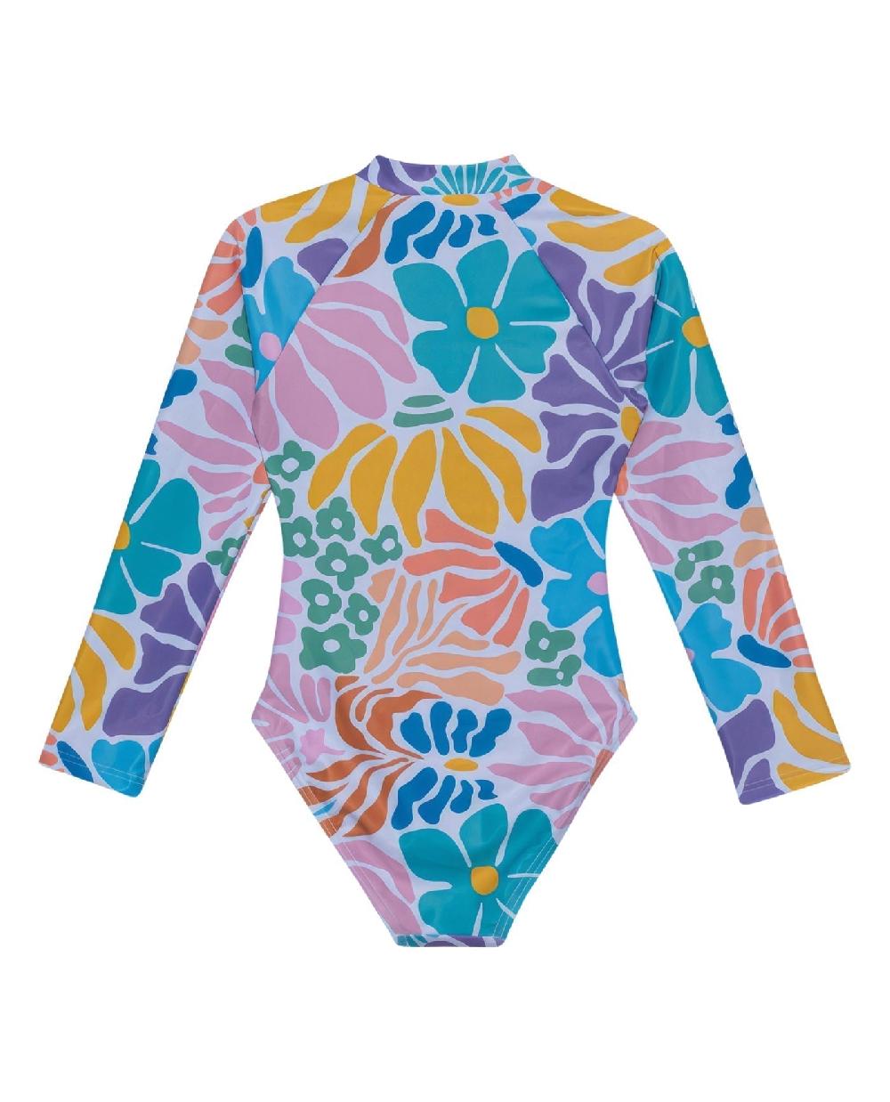 Gottex Sunshine Long Sleeve Zip Up Rash Guard One Piece Swimsuit Sunshine