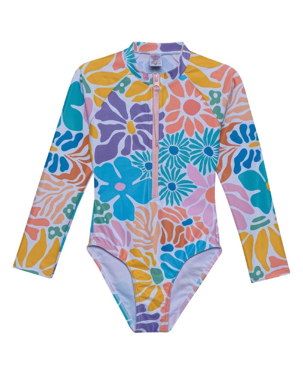 gottex Sunshine Long Sleeve Zip Up Rash Guard One Piece Swimsuit Sunshine