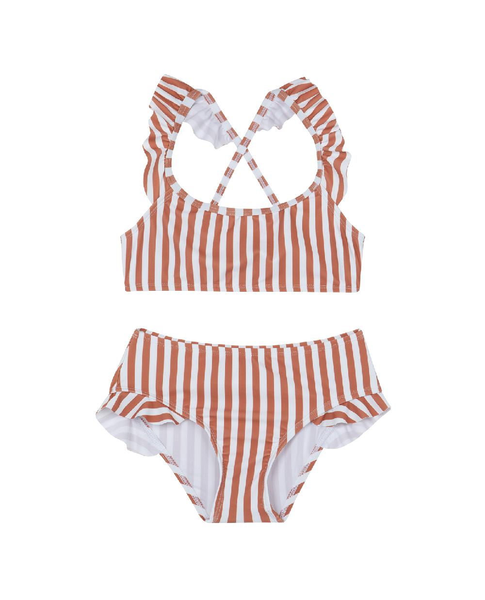 gottex Sweet Stripe Scoop Neck Ruffle Swim Set White