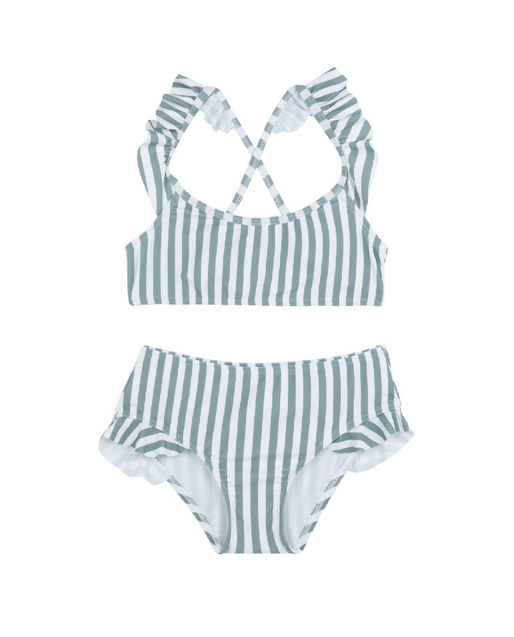 gottex Sweet Stripe Scoop Neck Ruffle Swim Set White