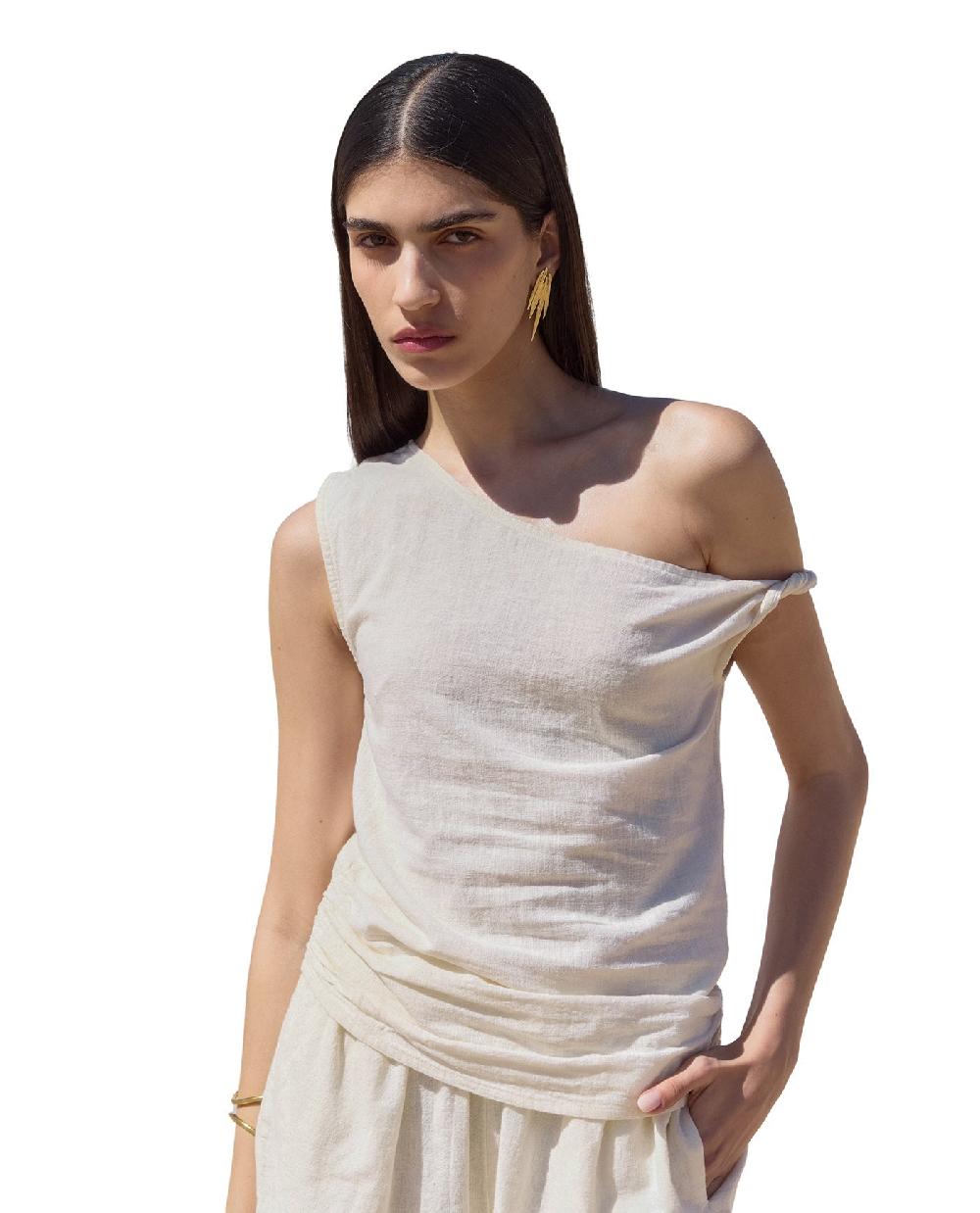 Gottex Terra One Shoulder Beach Shirt Cover-Up Cream