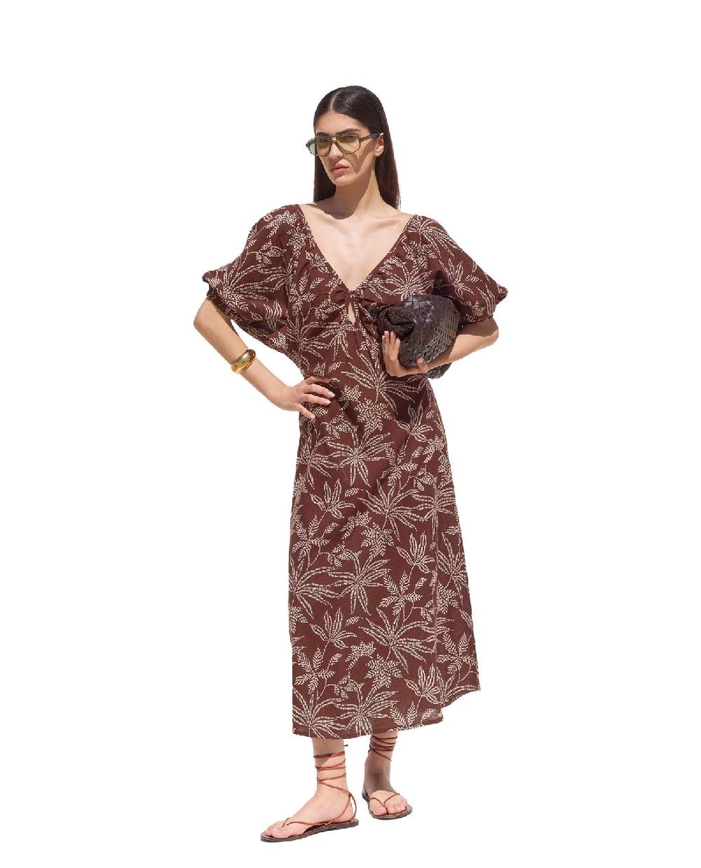 gottex Terra Printed Puff Sleeve Midi Dress Cover-Up Terra