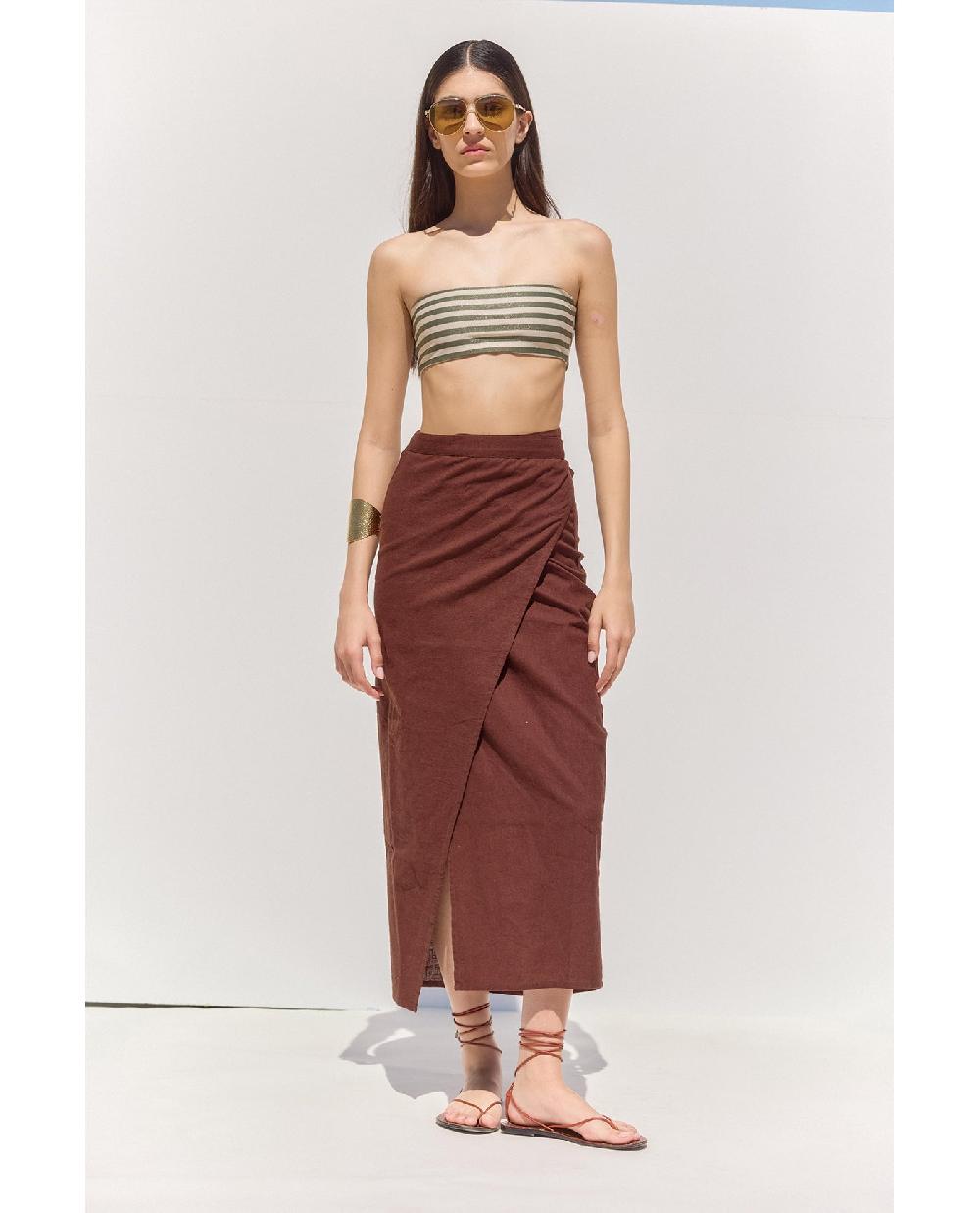 Gottex Terra Sarong Style Wrap Skirt Cover-Up Brown