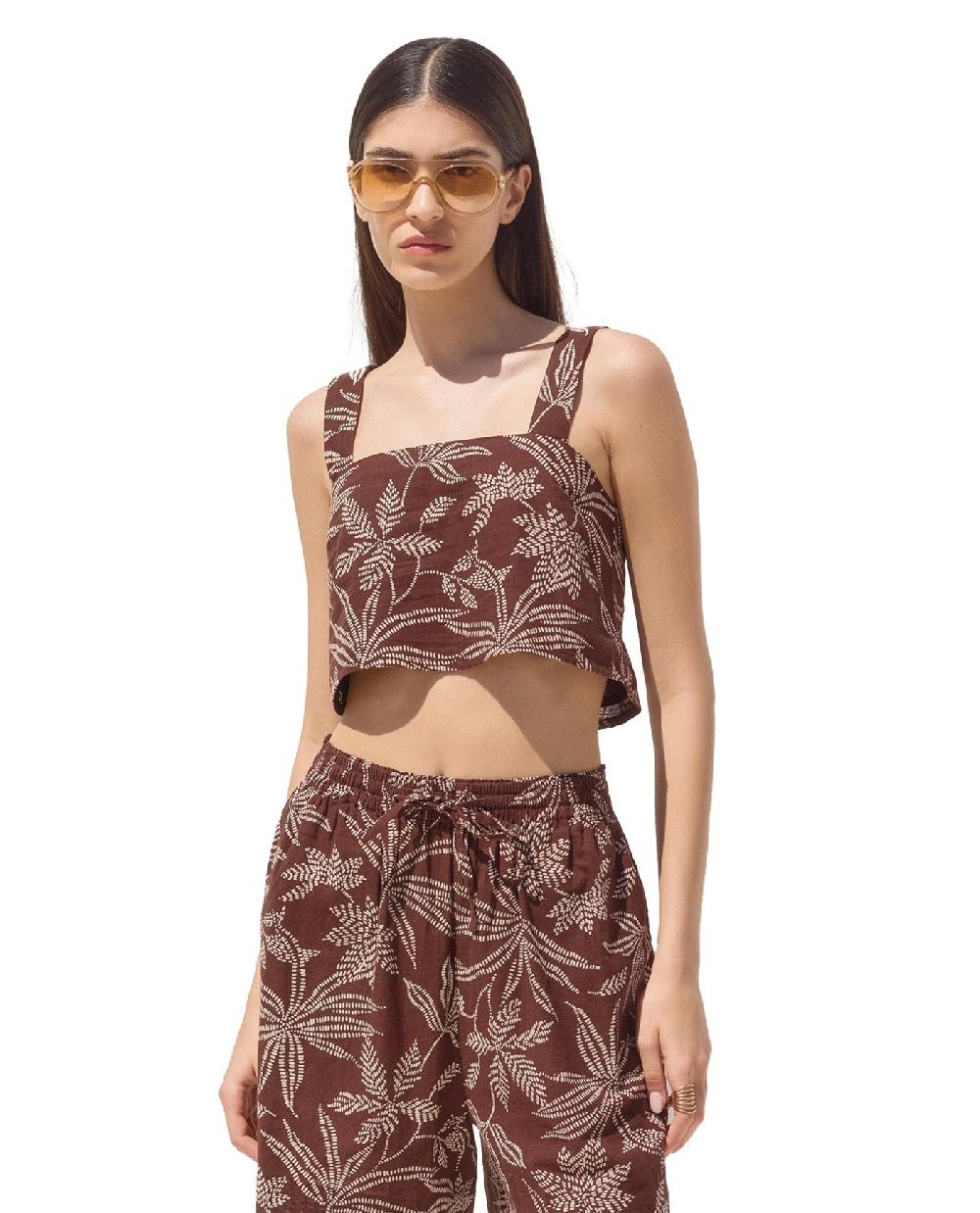 gottex Terra Square Neck Printed Crop Top Cover-Up Terra