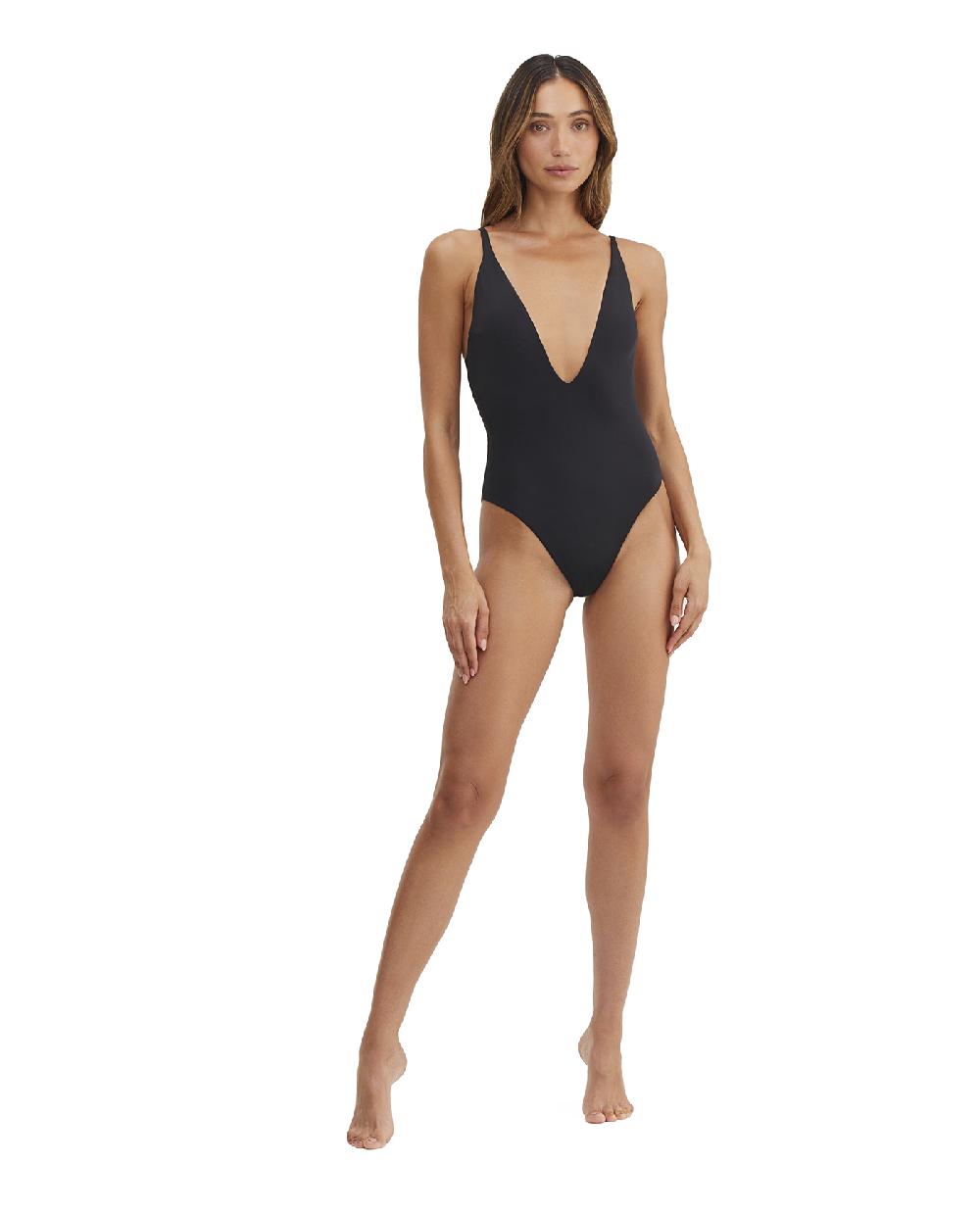 gottex Timeless Chic Aria Deep Plunge Open Back One Piece Black