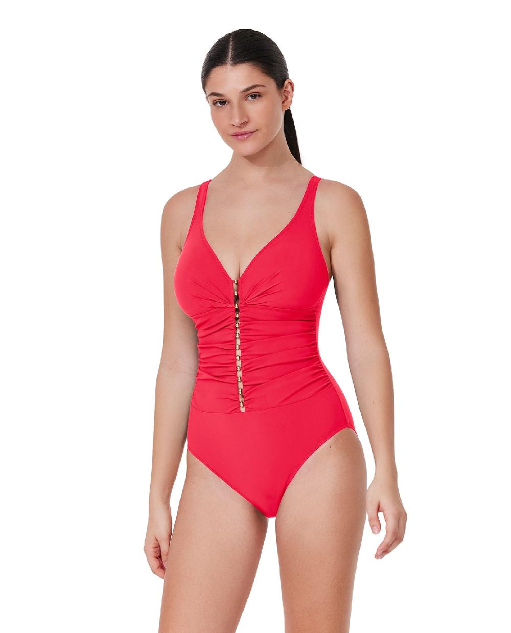 gottex Tutti Frutti D-Cup V-Neck Gold Beaded One Piece Coral