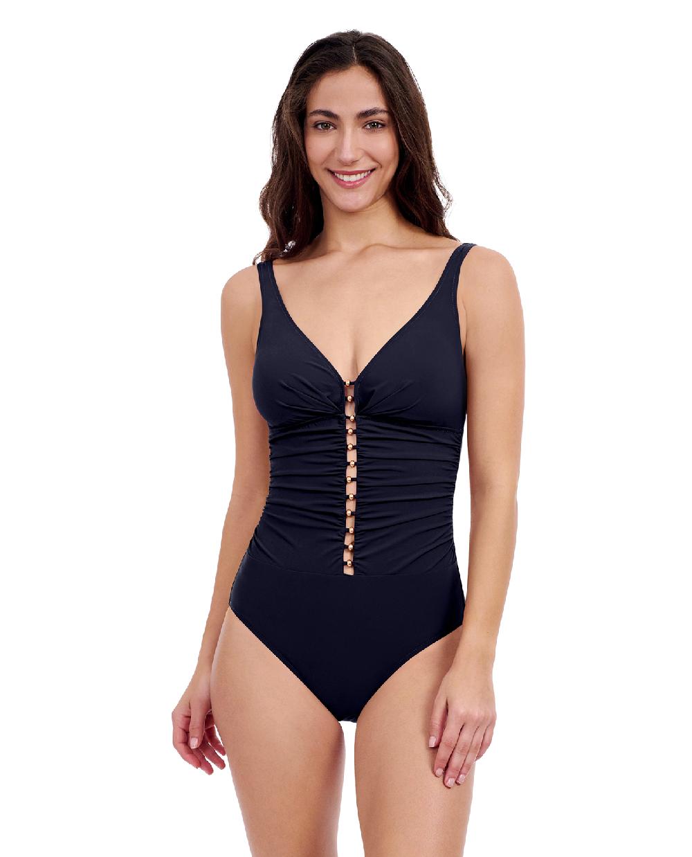 gottex Tutti Frutti D-Cup V-Neck Gold Beaded One Piece Swimsuit Profile